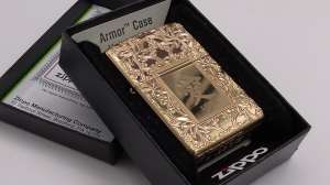  Zippo 49022 ARMOR Lighter Chinese Love Polished Brass -  1